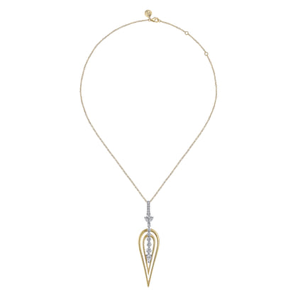18K White and Yellow Gold Diamond Drop Pendant Necklace