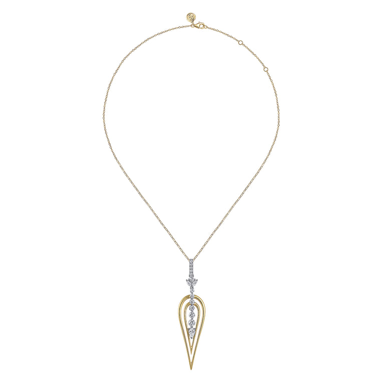 18K White and Yellow Gold Diamond Drop Pendant Necklace - 2.45 ct - Shot 2