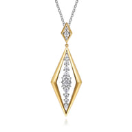 18K White and Yellow Gold Diamond Elongated Diamond Shape Drop Pendant Necklace