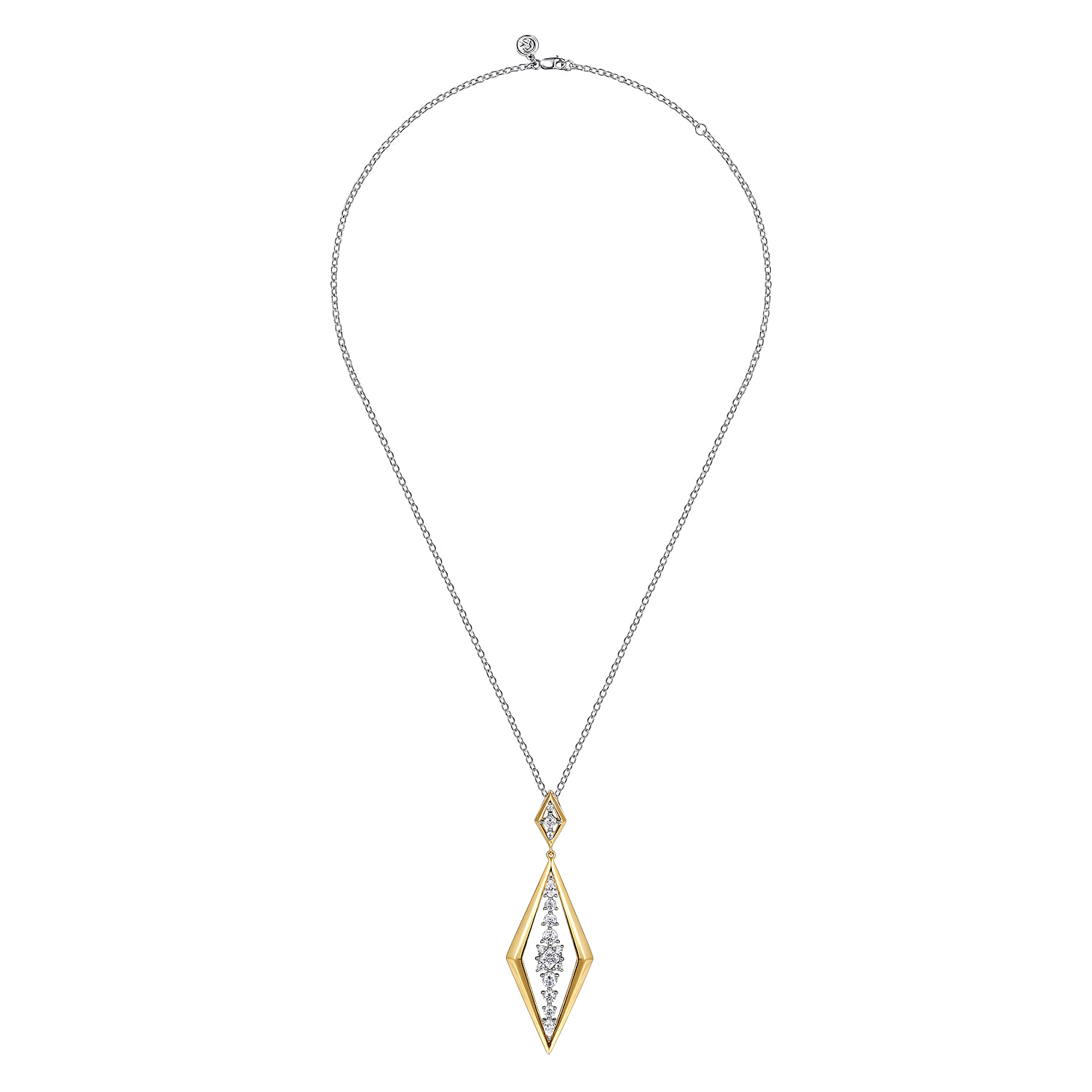 18K White and Yellow Gold Diamond Elongated Diamond Shape Drop Pendant Necklace - 2.3 ct - Shot 2