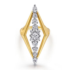 18K White and Yellow Gold Diamond Elongated Diamond Shape Ladies Ring