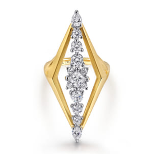 18K White and Yellow Gold Diamond Elongated Diamond Shape Ladies Ring