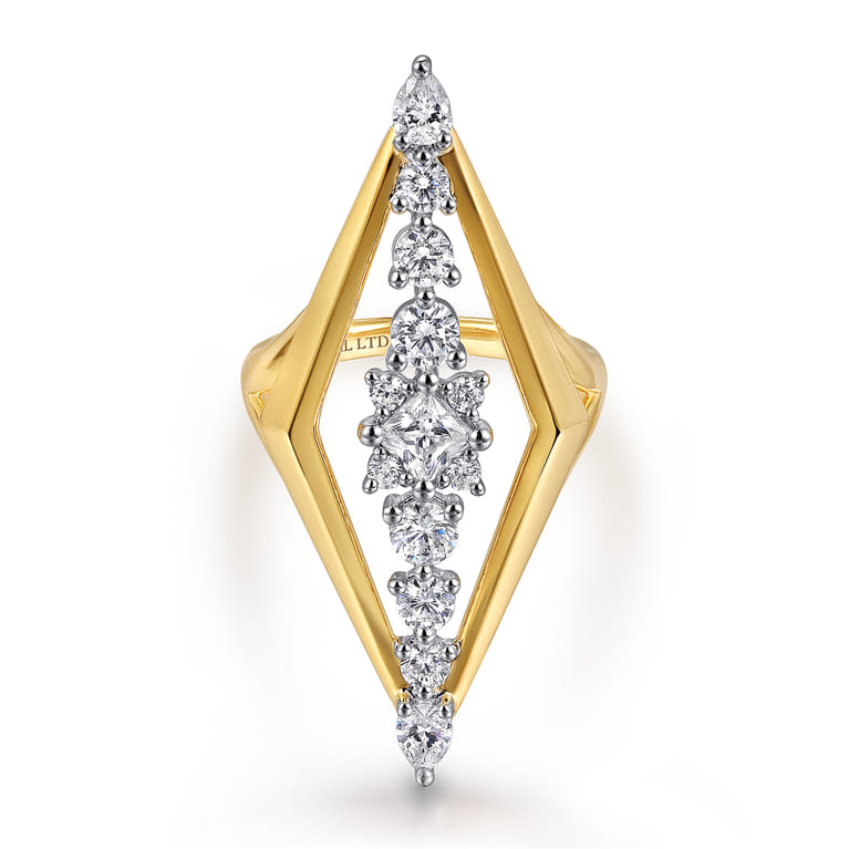 18K White and Yellow Gold Diamond Elongated Diamond Shape Ladies Ring - 1.5 ct - Shot 1