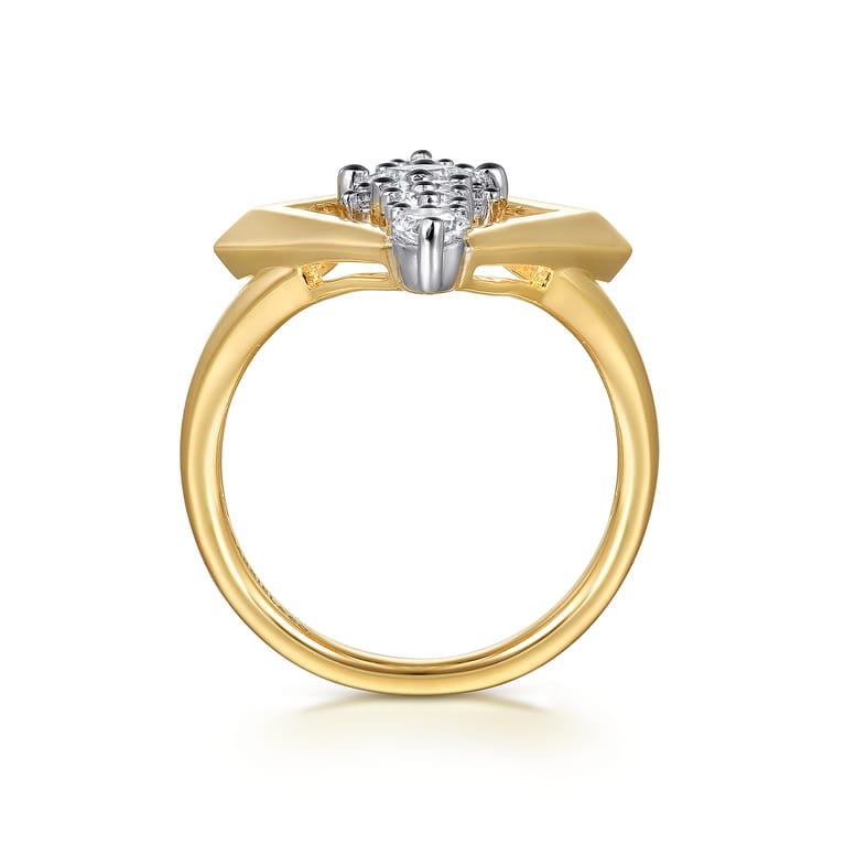 18K White and Yellow Gold Diamond Elongated Diamond Shape Ladies Ring - 1.5 ct - Shot 2