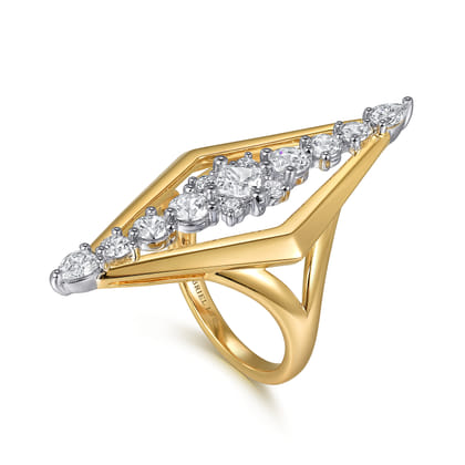 18K White and Yellow Gold Diamond Elongated Diamond Shape Ladies Ring