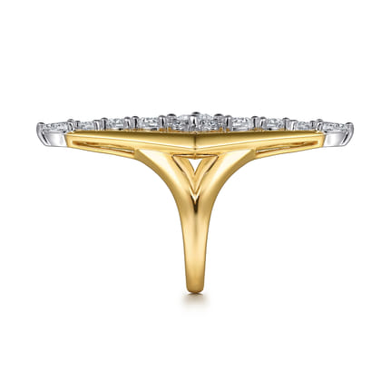 18K White and Yellow Gold Diamond Elongated Diamond Shape Ladies Ring
