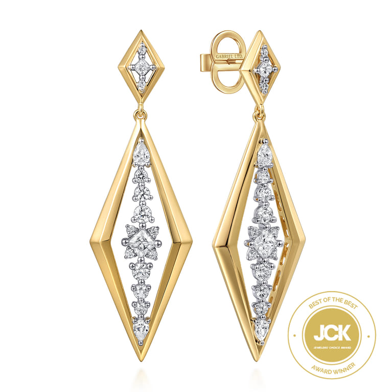 18K White and Yellow Gold Diamond Stud Drop Earrings - 2.55 ct - Shot 1