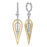 18K White and Yellow Gold Double Pear Shape Diamond Huggie Drop Earrings