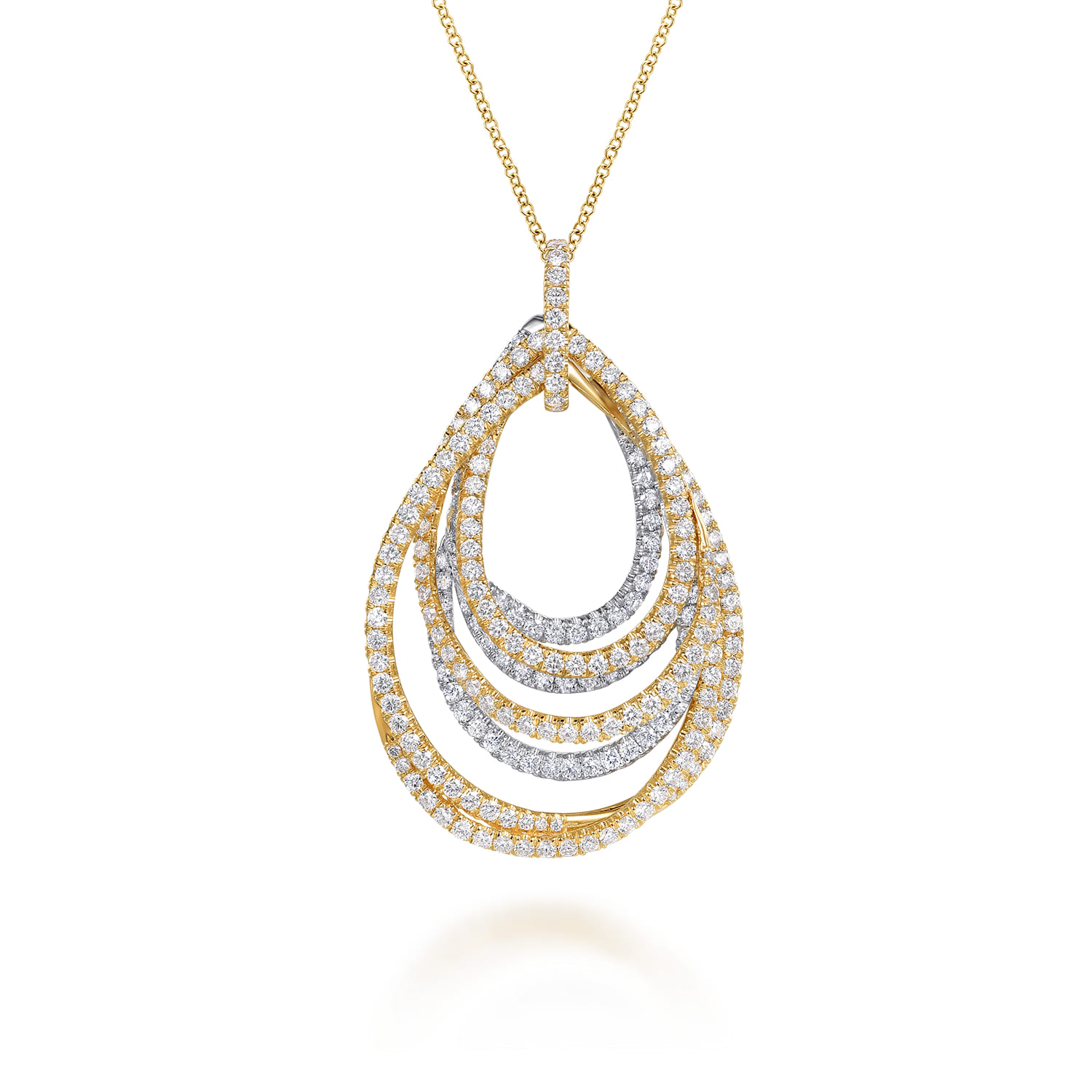 18K White and Yellow Gold Multi Row Teardrop Diamond Pendant Necklace - 4 ct - Shot 1