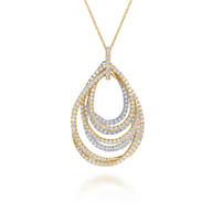 18K White and Yellow Gold Multi Row Teardrop Diamond Pendant Necklace