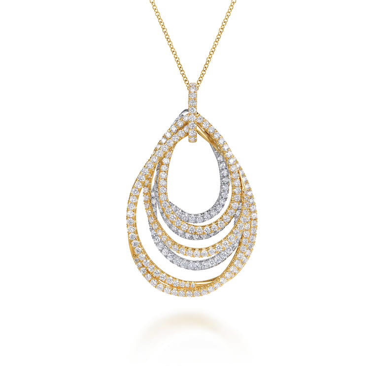 18K White and Yellow Gold Multi Row Teardrop Diamond Pendant Necklace - 4 ct - Shot 1