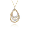 18K White and Yellow Gold Multi Row Teardrop Diamond Pendant Necklace - 4 ct