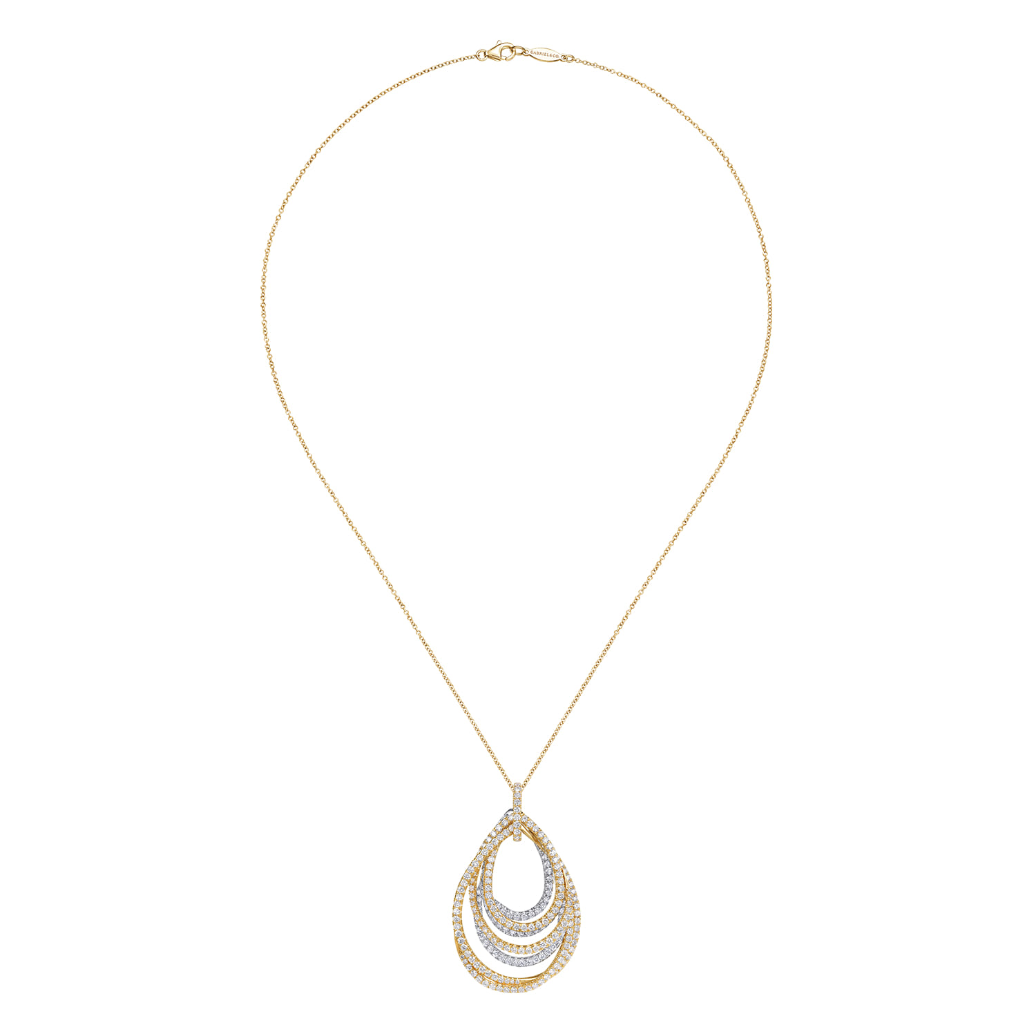 18K White and Yellow Gold Multi Row Teardrop Diamond Pendant Necklace - 4 ct - Shot 2