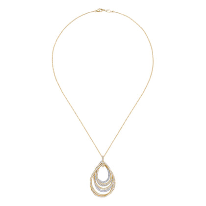 18K White and Yellow Gold Multi Row Teardrop Diamond Pendant Necklace