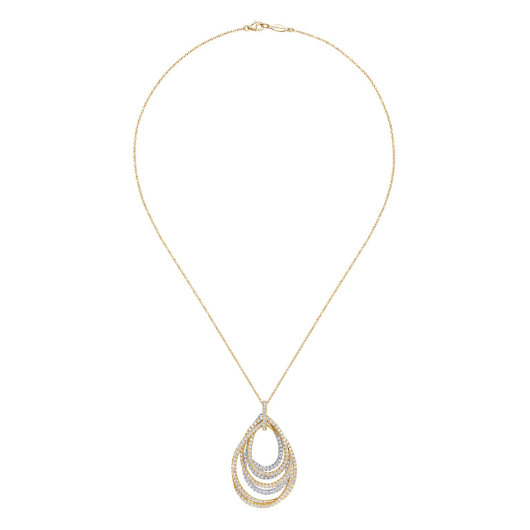18K White and Yellow Gold Multi Row Teardrop Diamond Pendant Necklace - 4 ct - Shot 2