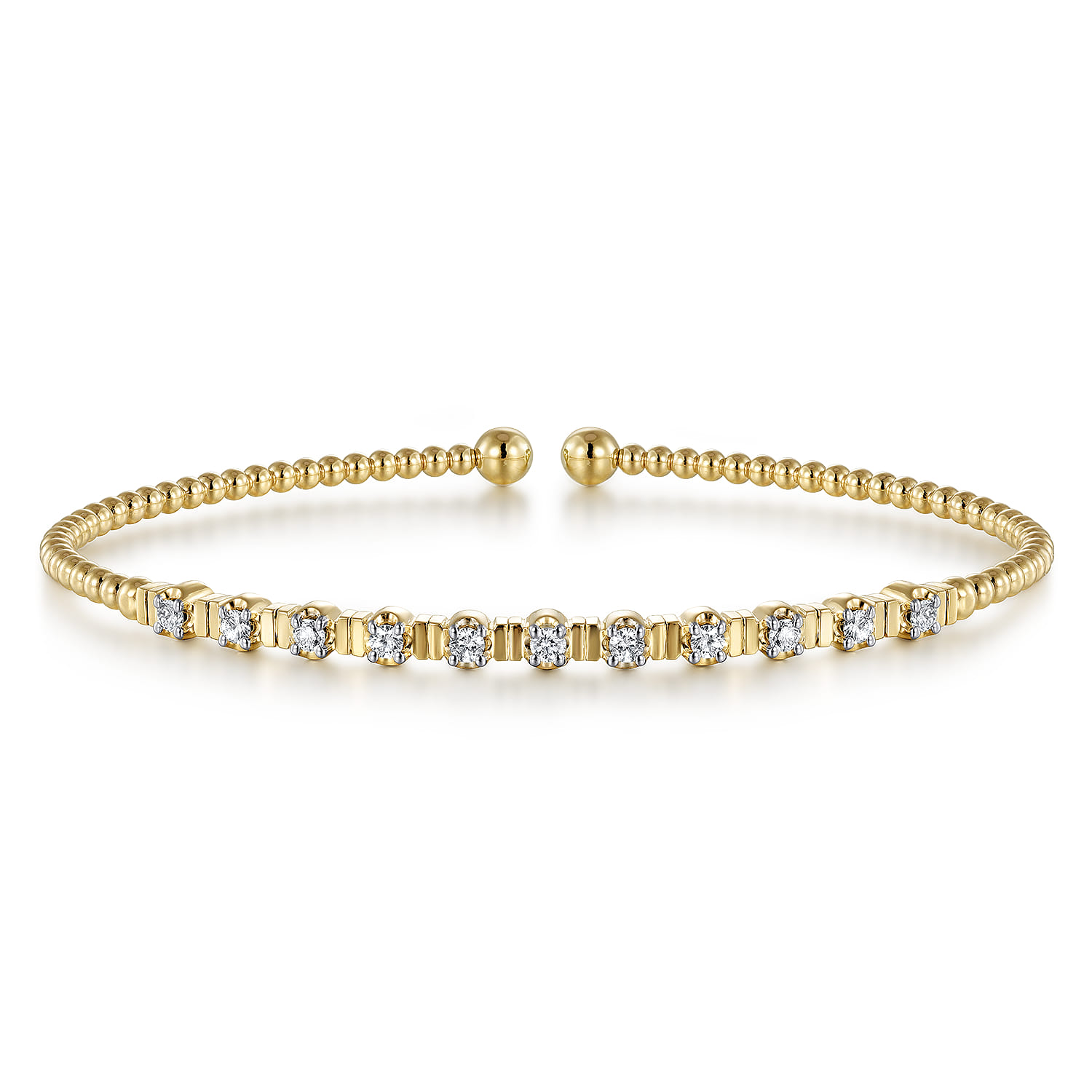 18K Yellow Gold Bujukan Cuff Bracelet with Diamond Stations in size 6.25 - Shot 1
