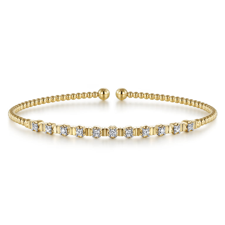 18K Yellow Gold Bujukan Cuff Bracelet with Diamond Stations in size 6.25 - Shot 1