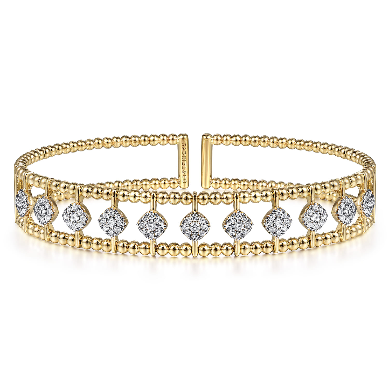 18K Yellow Gold Bujukan Cuff Bracelet with Pave Diamond Connectors in size 6.25 - Shot 1