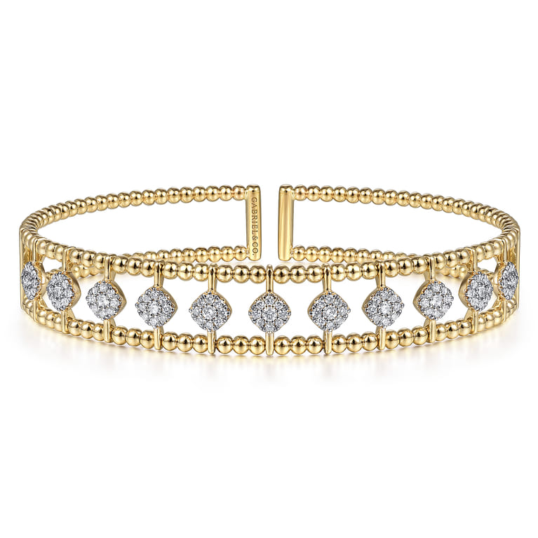18K Yellow Gold Bujukan Cuff Bracelet with Pave Diamond Connectors in size 6.25 - Shot 1