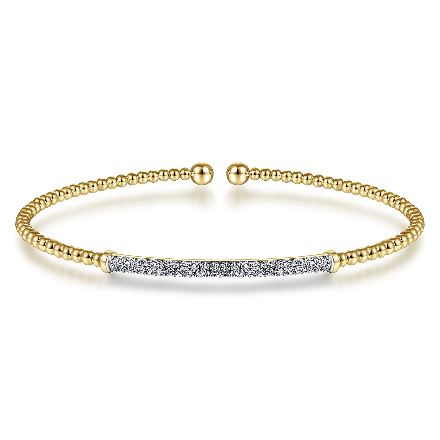 18K Yellow Gold Bujukan Split Cuff Bracelet with Diamond Pave Bar in size 6.25 - Shot 1