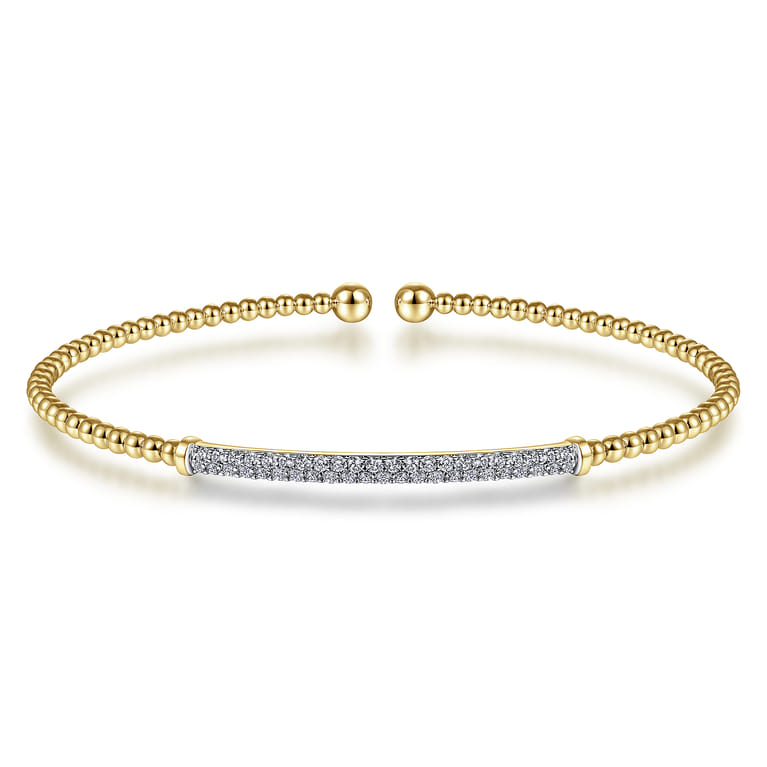 18K Yellow Gold Bujukan Split Cuff Bracelet with Diamond Pave Bar in size 6.25 - Shot 1