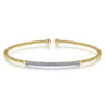 18K Yellow Gold Bujukan Split Cuff Bracelet with Diamond Pave Bar in size 6.25