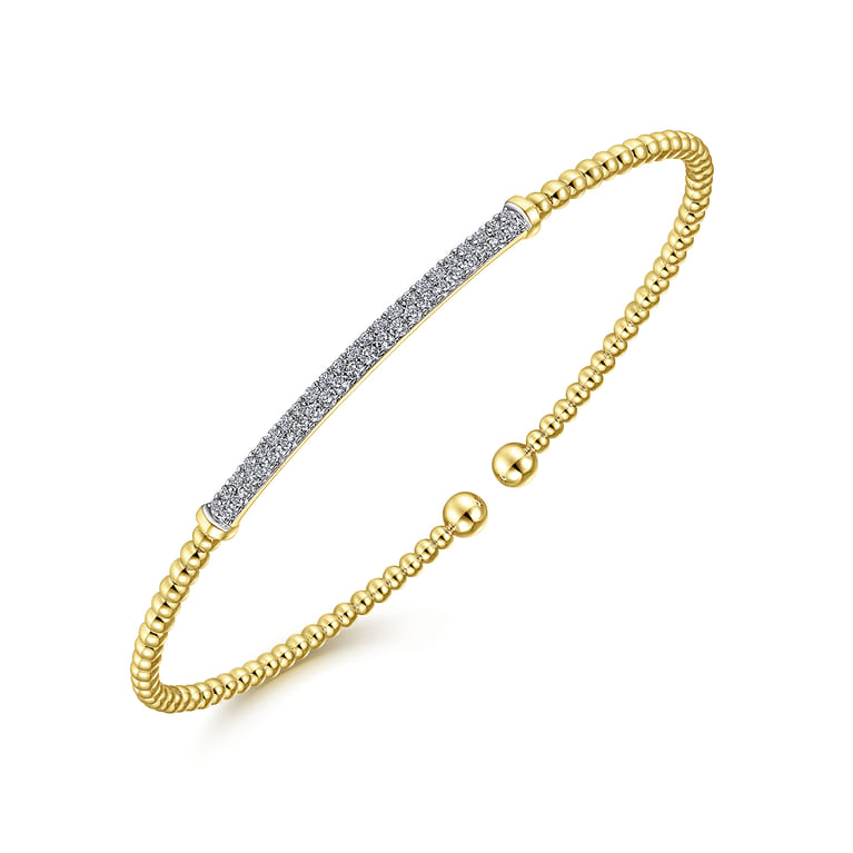 18K Yellow Gold Bujukan Split Cuff Bracelet with Diamond Pave Bar in size 6.25 - Shot 2