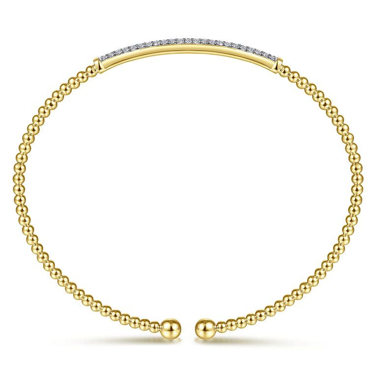 18K Yellow Gold Bujukan Split Cuff Bracelet with Diamond Pave Bar in size 6.25 - Shot 3