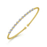 18K Yellow Gold Bujukan Split Cuff Bracelet with Round White Gold Diamond Stations in size 6.25