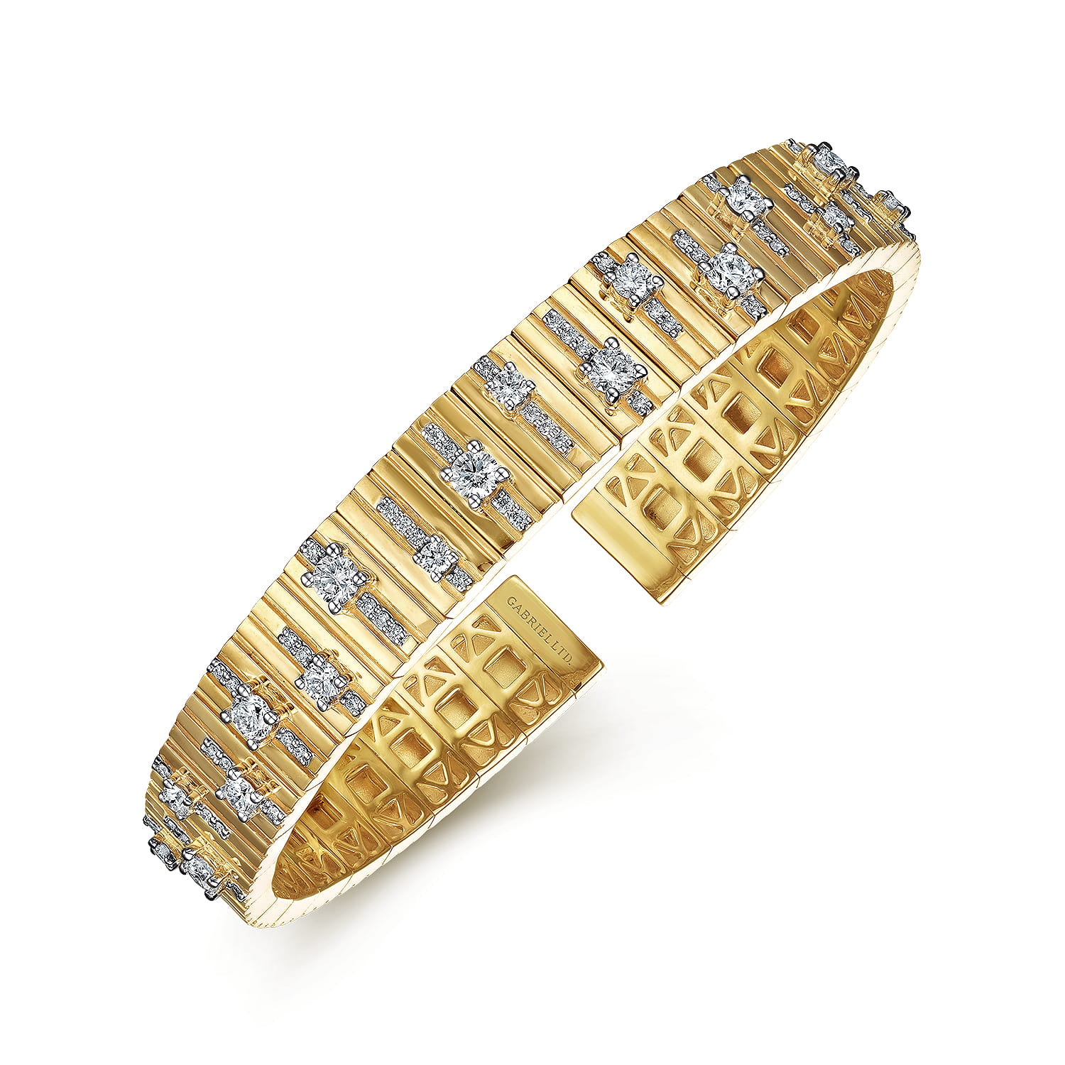 18K Yellow Gold Contemporary Diamond Station Bangle - 1.5 ct - Shot 2