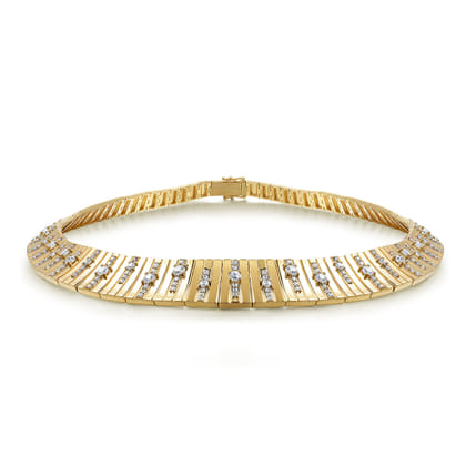 18K Yellow Gold Contemporary Diamond Station Choker Necklace