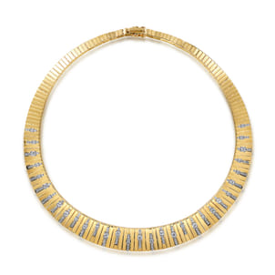 18K Yellow Gold Contemporary Diamond Station Choker Necklace
