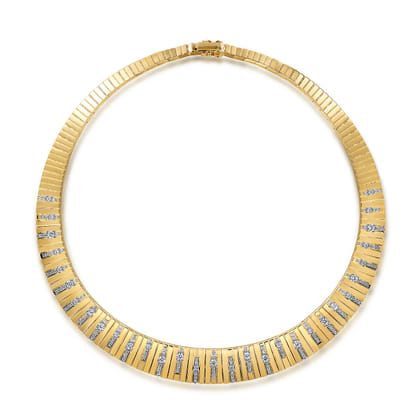 18K Yellow Gold Contemporary Diamond Station Choker Necklace
