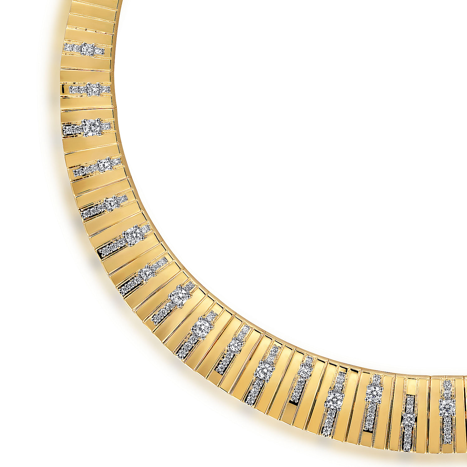 18K Yellow Gold Contemporary Diamond Station Choker Necklace - 4.51 ct - Shot 3