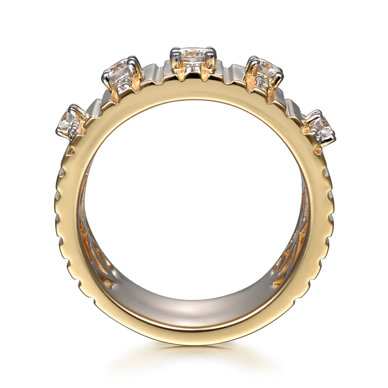 18K Yellow Gold Contemporary Diamond Station Wide Band Ring - 0.4 ct - Shot 2