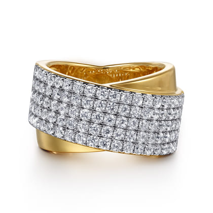 18K Yellow Gold Diamond Criss Cross Ring