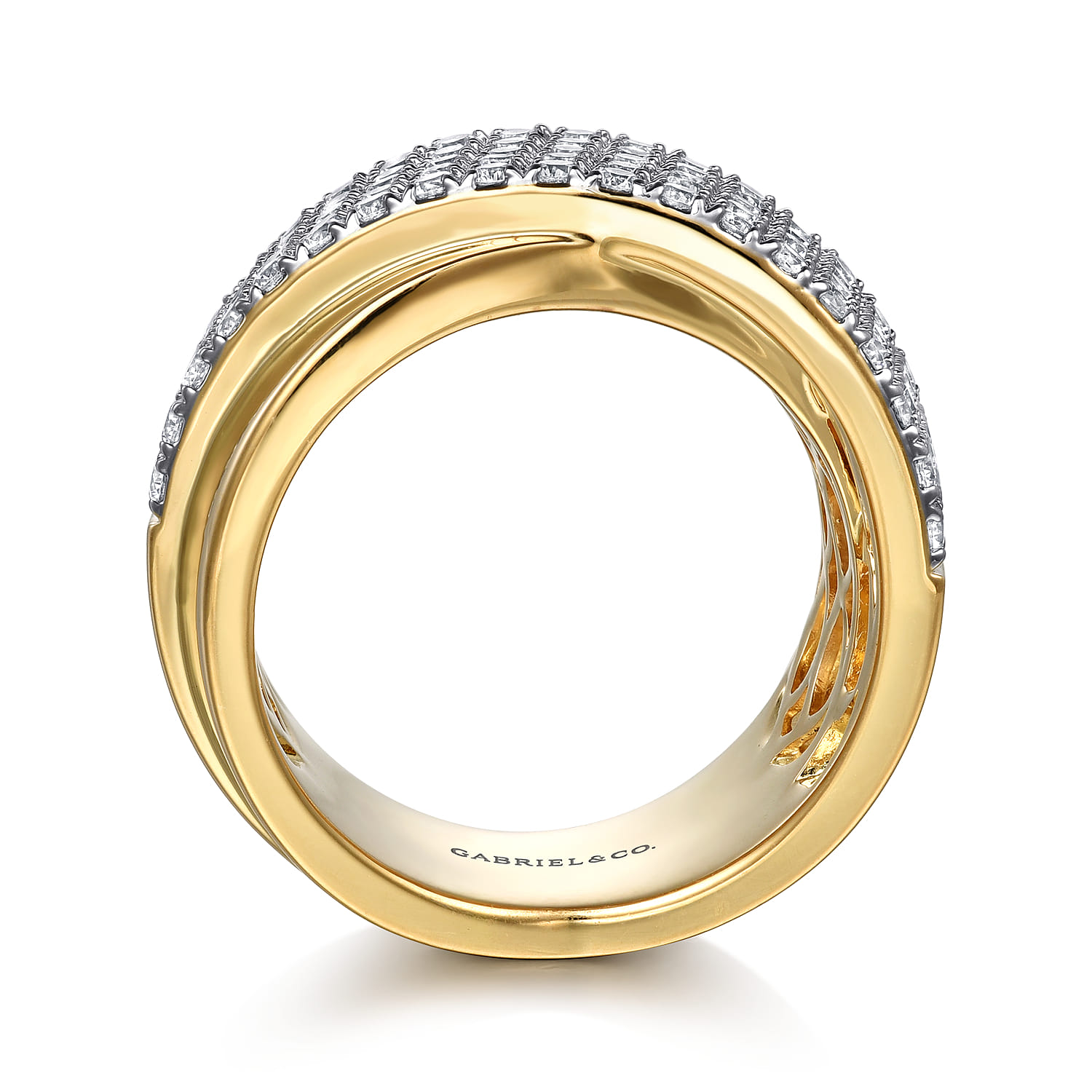 18K Yellow Gold Diamond Criss Cross Ring - 1.71 ct - Shot 2