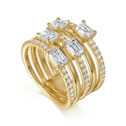 18K Yellow Gold Diamond Easy Stackable Ladies Ring