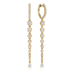 18K Yellow Gold Diamond Huggie Drop Earrings