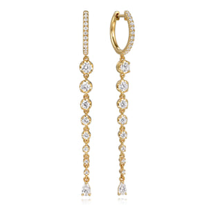 18K Yellow Gold Diamond Huggie Drop Earrings