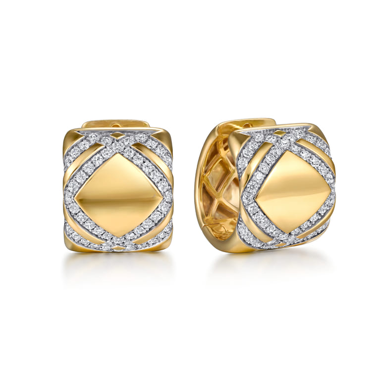 18K Yellow Gold Diamond Huggie Earrings - 0.65 ct - Shot 1