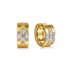18K Yellow Gold Diamond Huggie Earrings