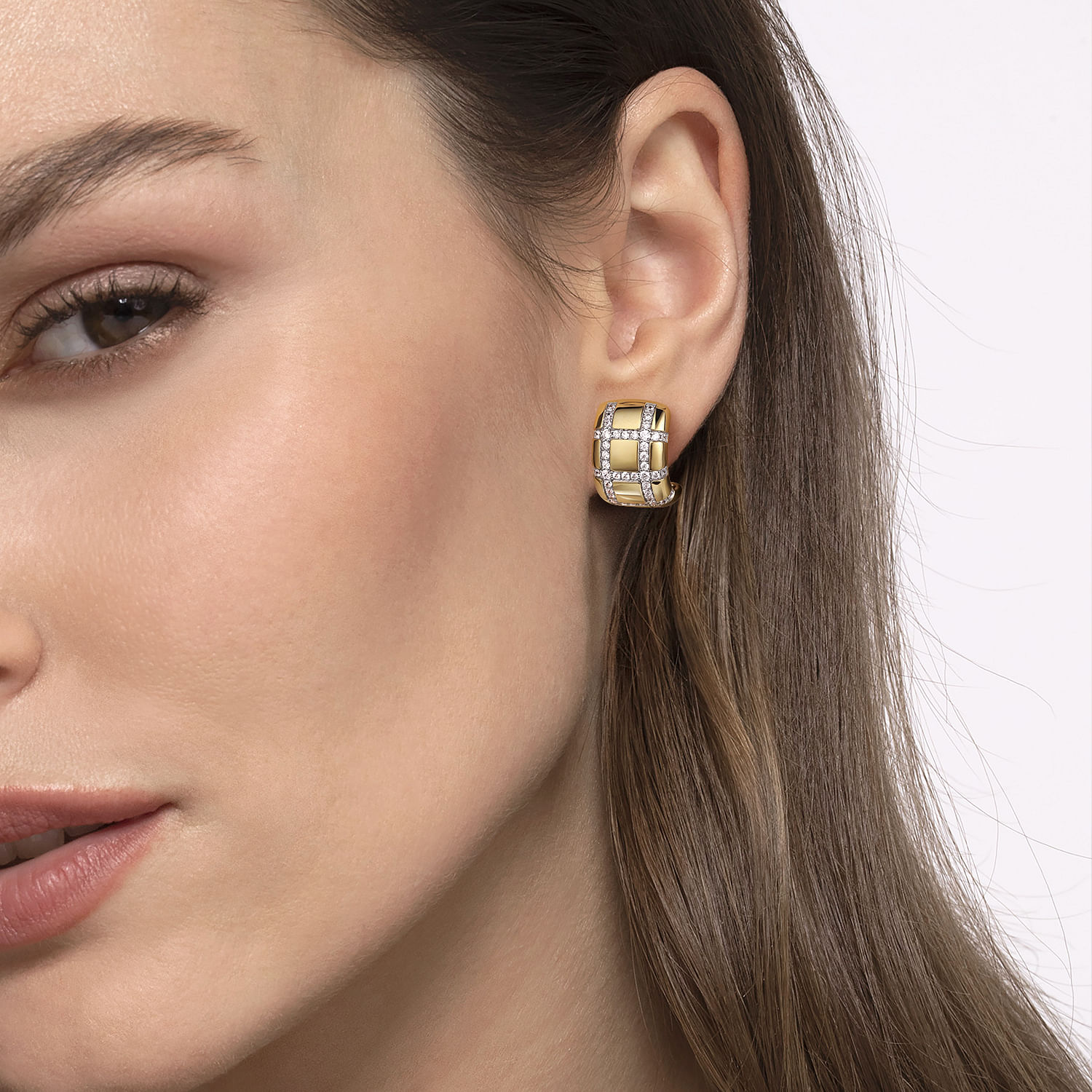 18K Yellow Gold Diamond J Hoop Stud Earrings @ $4950. Shop