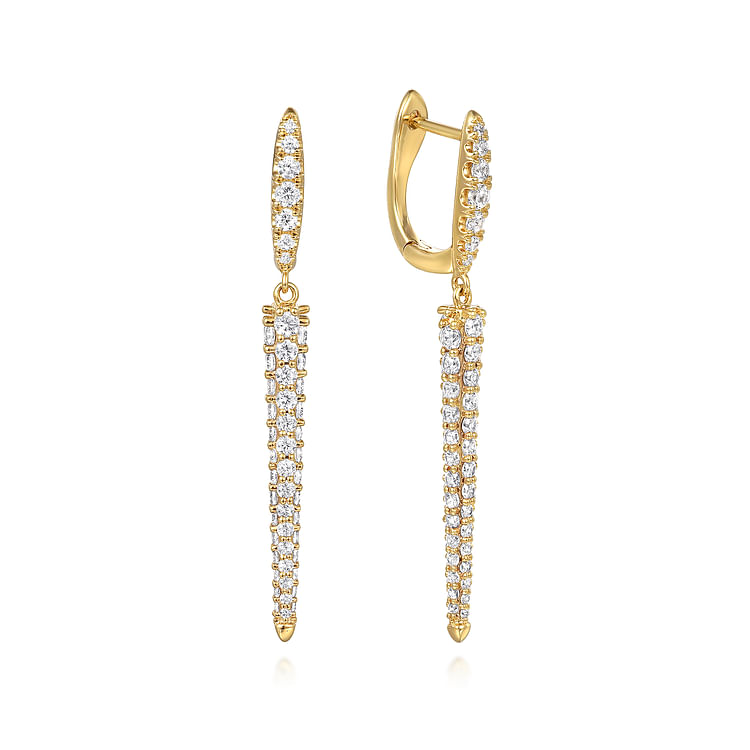 18K Yellow Gold Diamond Pave Drop Earrings