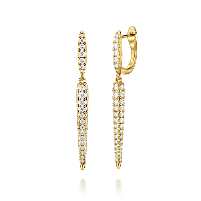18K Yellow Gold Diamond Pave Drop Earrings - 2 ct - Shot 1