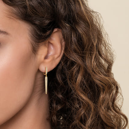 18K Yellow Gold Diamond Pave Drop Earrings