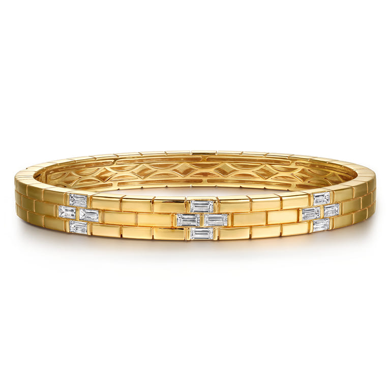 18K Yellow Gold Diamond Station Bangle Bracelet - 1.6 ct - Shot 1