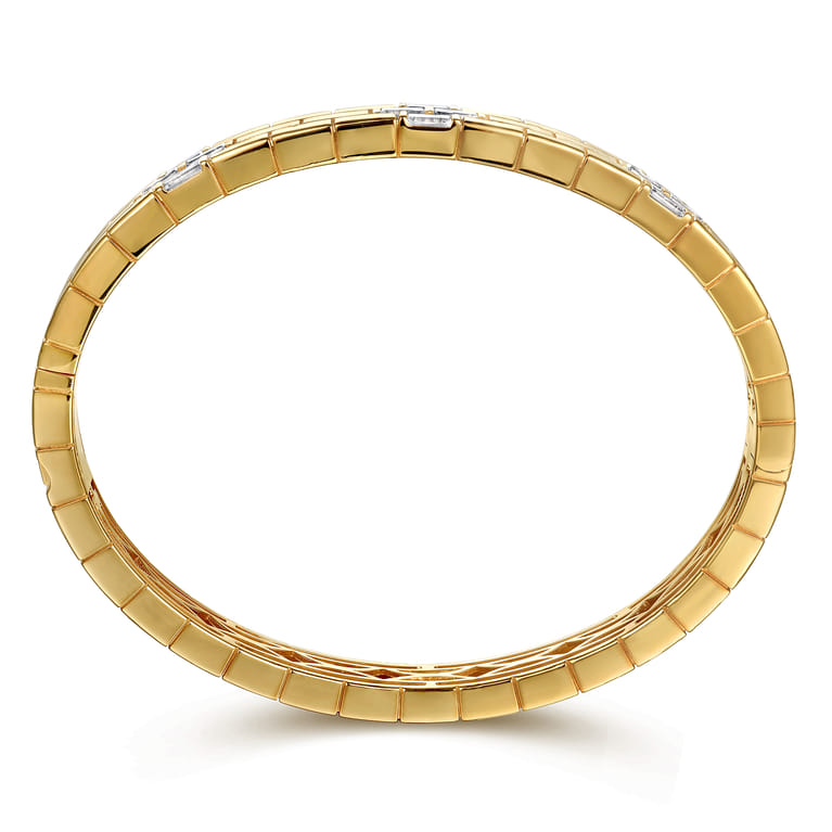 18K Yellow Gold Diamond Station Bangle Bracelet - 1.6 ct - Shot 3