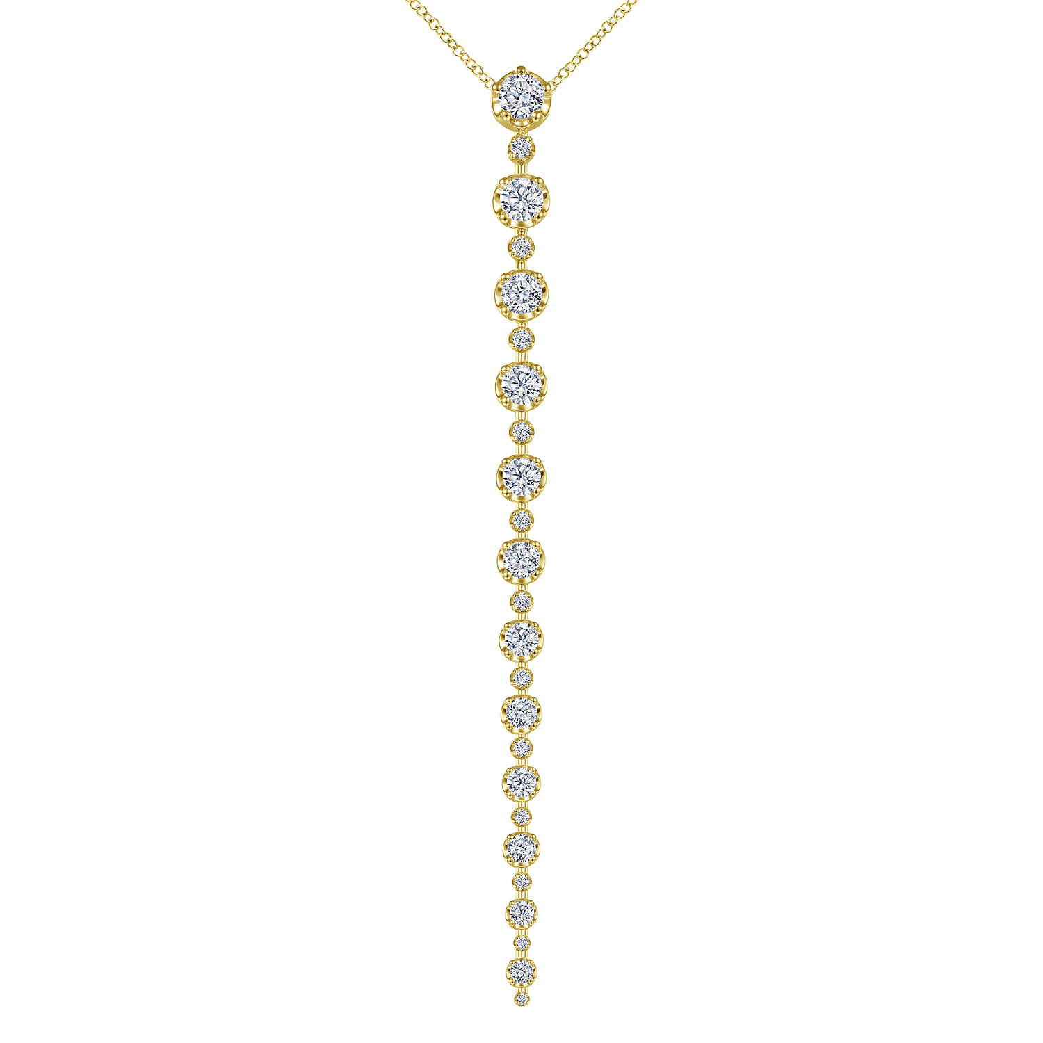 18K Yellow Gold Diamond Station Y Necklace - 2.71 ct - Shot 1