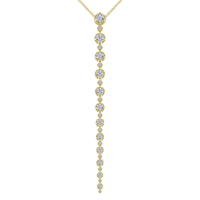 18K Yellow Gold Diamond Station Y Necklace - 2.71 ct - Shot 1